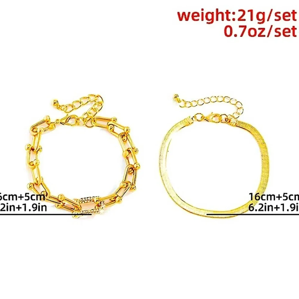 Sterling Silver U Link Rhinestone Multilayer Two Piece Herringbone Bracelet